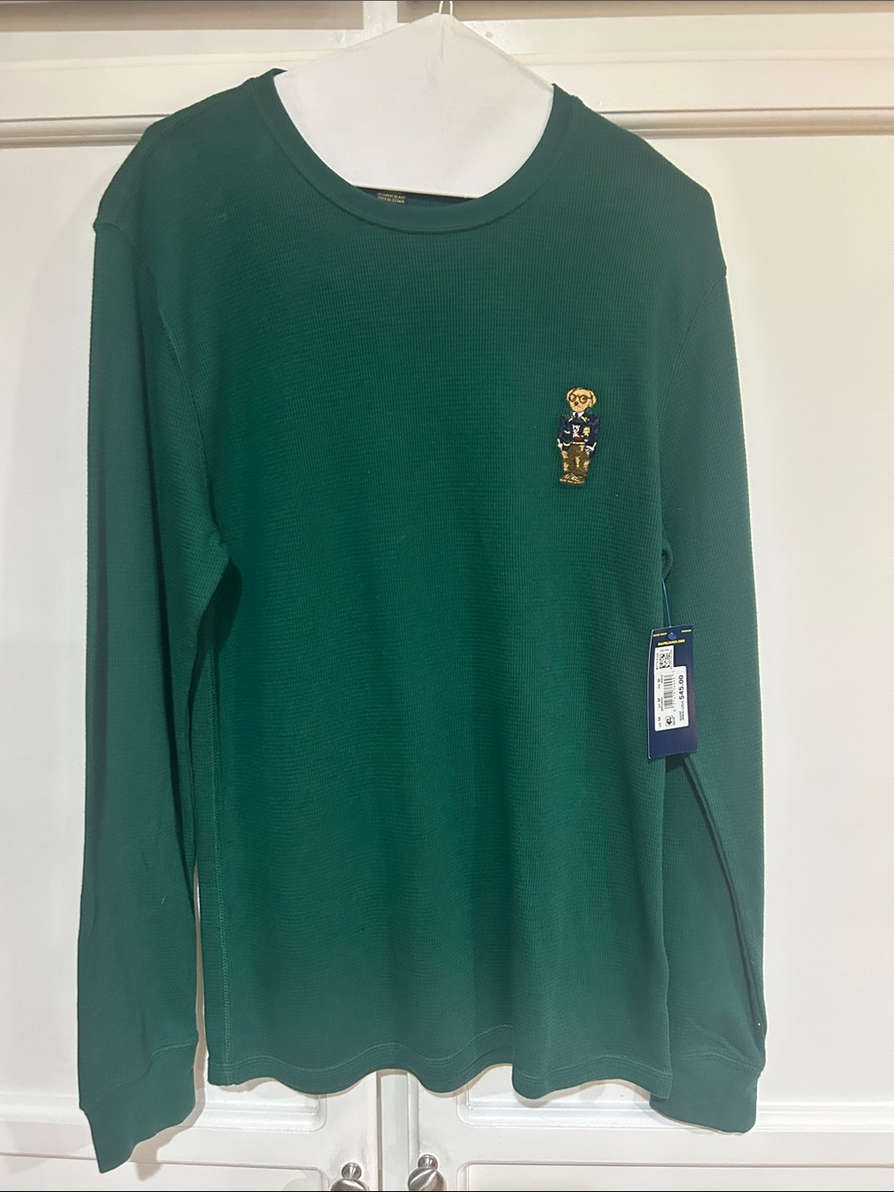 Ralph Lauren Green Long-Sleeve Thermal Tee with Polo Bear Patch